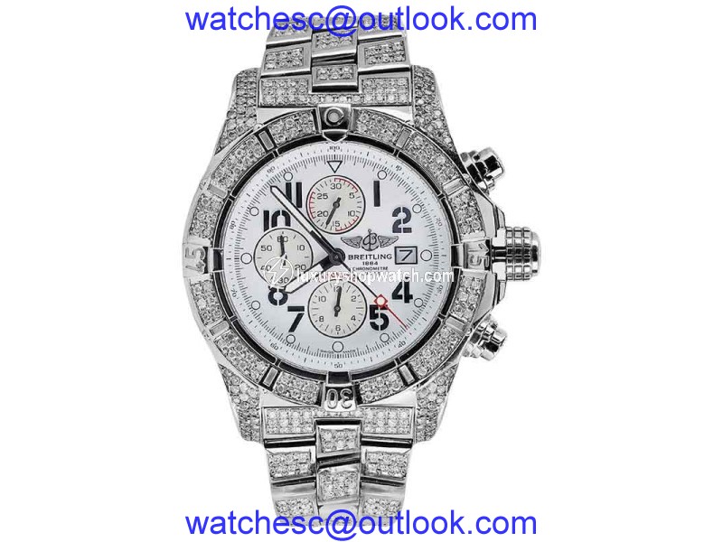 Breitling Super Avenger White Dial A13370 13ct Fully Covered Diamond Watch Breitling