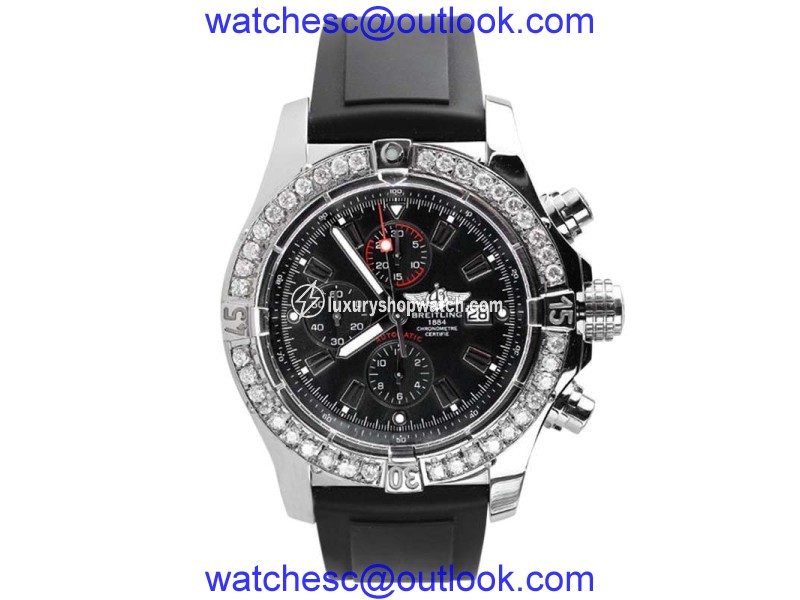 Breitling Super Avenger A13370 Chronograph Black Dial Diamond Men's Watch 48mm Breitling