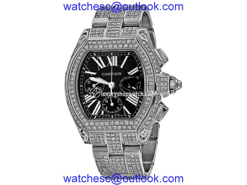 Cartier Roadster XL W62020X6 23.00Ct Diamond Black Dial Stainless Steel Watch Cartier