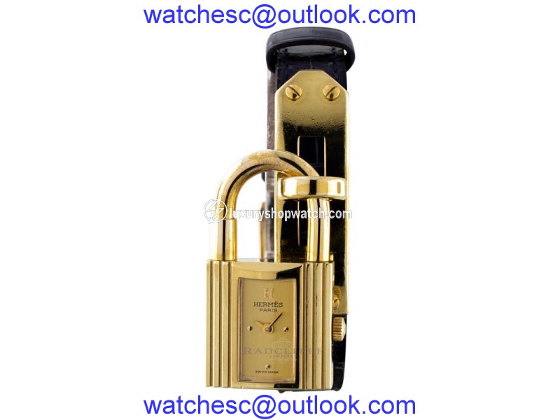 Hermes KE1 Kelly Gold Plated Lock and Navy Blue Leather Strap Quartz Movement Mens Watch Patek Philippe
