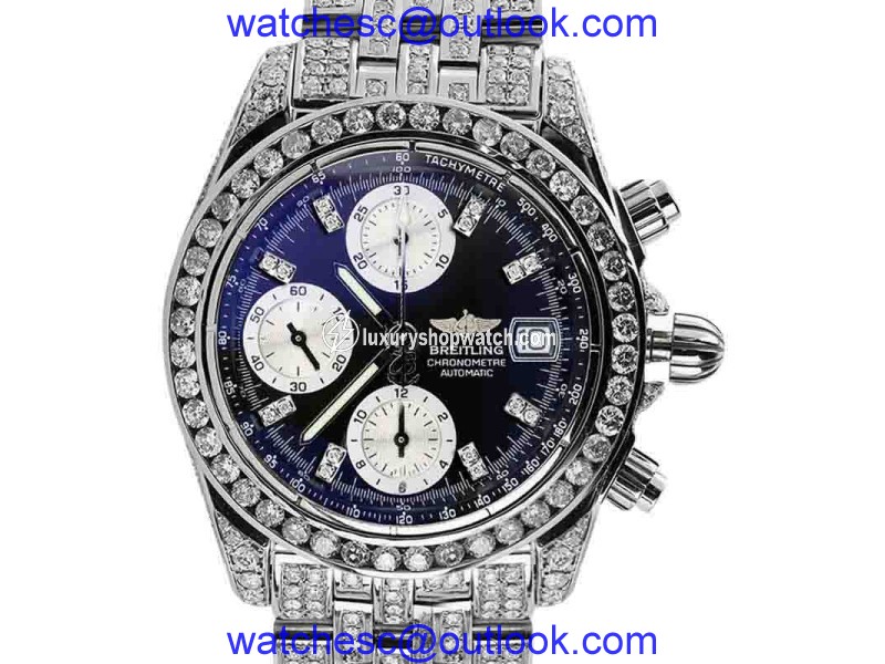 Breitling Galactic Chronograph II A13364 Diamonds Blue Dial 44mm Watch Breitling