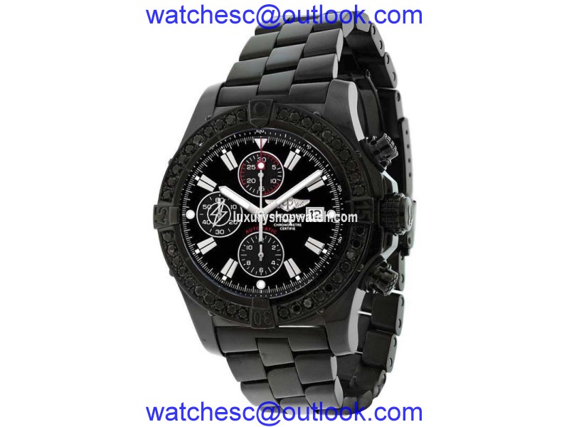 Breitling Super Avenger A13370 Stainless Steel Black Diamond Bezel 48.4mm Mens Watch Breitling