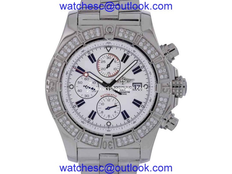 Breitling Super Avenger A13370 Stainless Steel Diamond Bezel Swiss Automatic 48mm Mens Watch Breitling