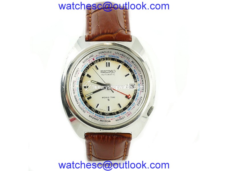 Seiko World Time 6117-6409 Stainless Steel & Cream Dial Vintage 41mm Unisex Watch Seiko