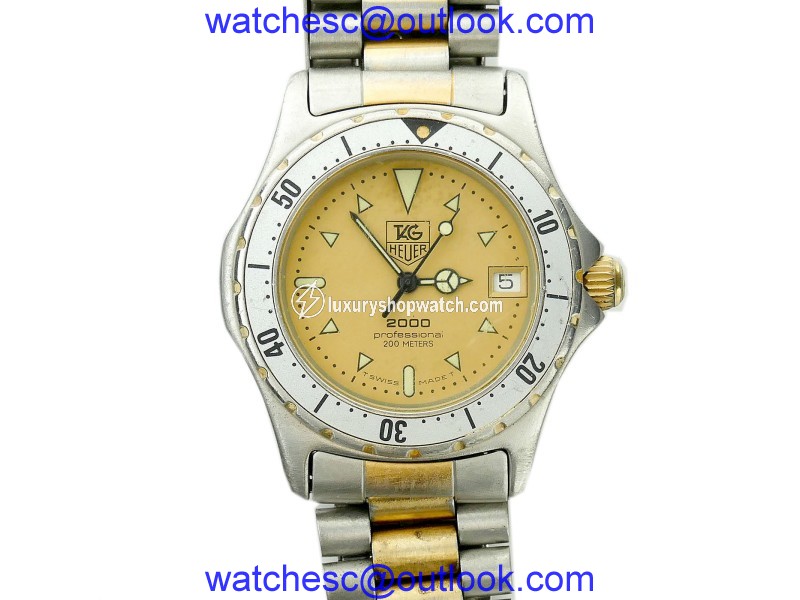 Tag Heuer 2000 Series 974.013 18K Yellow Gold & Stainless Steel Gold Dial Vintage 35mm Womens Watch Tag Heuer