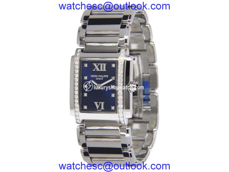 Patek Philippe Twenty-4 4910/10A-010 Stainless Steel & Diamond Blue Dial 25.1mm Womens Watch Patek Philippe