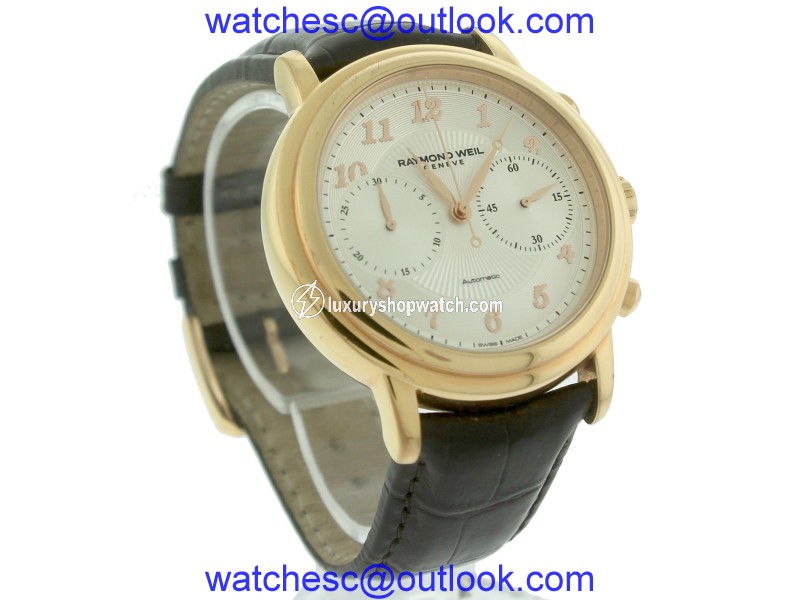 Raymond Weil 4830 Maestro Chronograph Silver Brown Leather 41.5mm Mens Watch Raymond Weil
