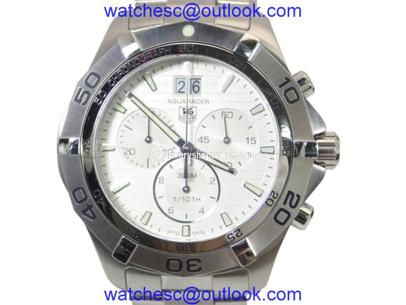 Tag Heuer Aquaracer Grande Stainless Steel Date Chronograph Quartz White 44mm Mens Watch TAG HEUER
