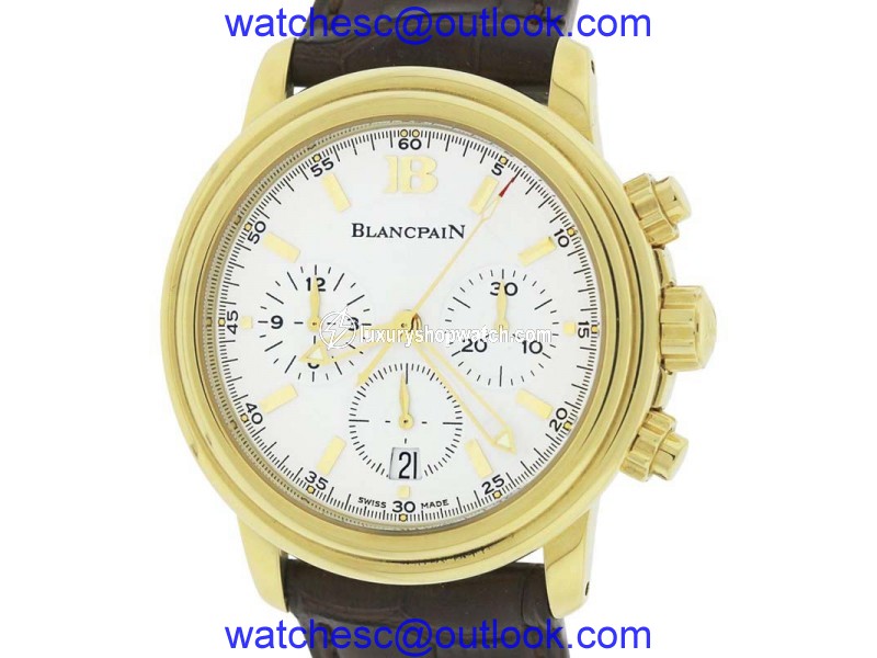 Blancpain Leman Chronograph 2185-1418-53 18K Yellow Gold White Dial 38mm Mens Watch Blancpain