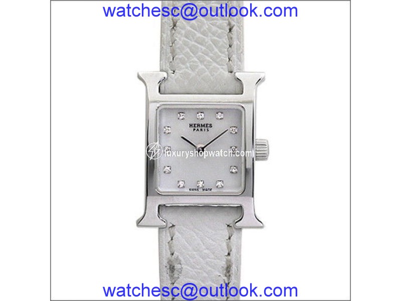 Hermes H HH 1.190 White Gold / Leather Quartz 24.5mm Womens Watch Hermes