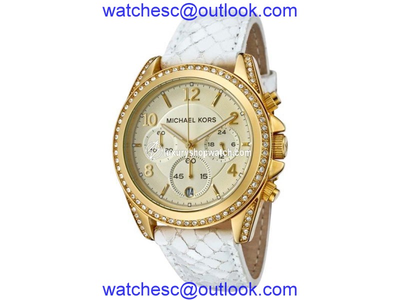 Michael Kors MK5282 Gold Tone Case & Dial White Leather Band Women's Watch Michael Kors