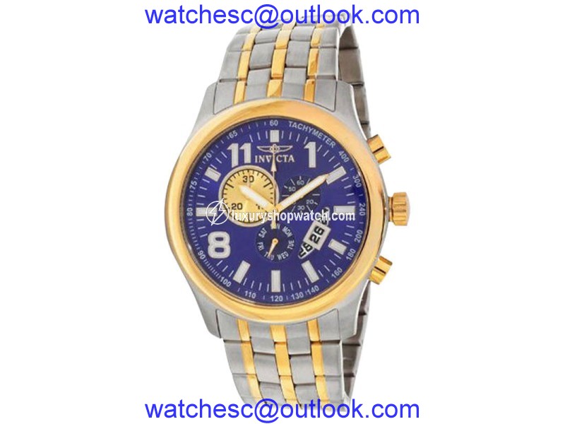 Invicta 0376 Blue Dial Two Tone Stainless Chronograph Men's Watch Invicta