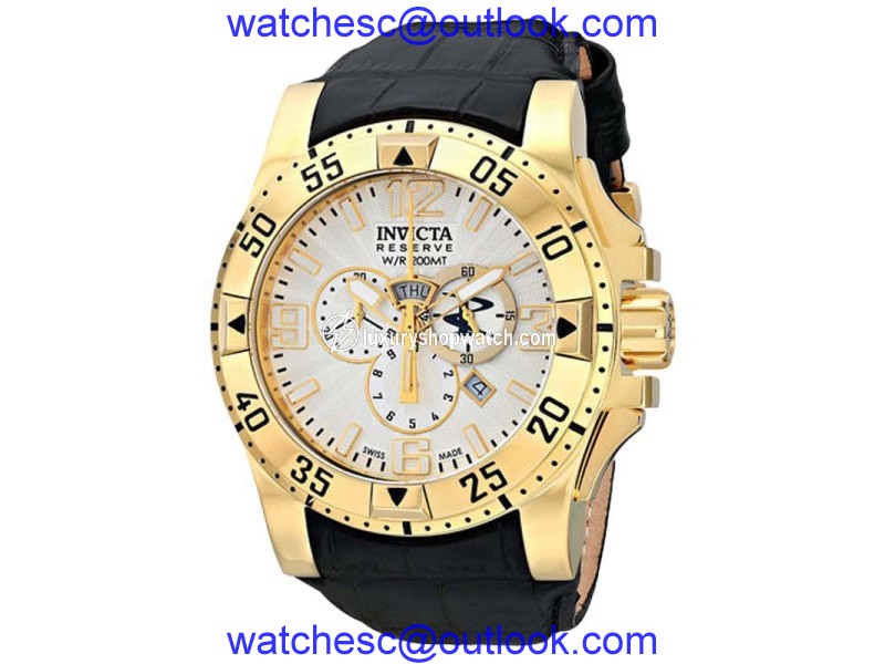 Invicta 10520 Reserve Silver Dial Leather Strap Chronograph Mens Watch Invicta