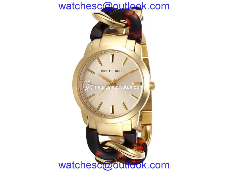Michael Kors MK4279 Goldtone Stainless Steel Twist Chain Link Tortoise Bracelet 35mm Watch Michael Kors