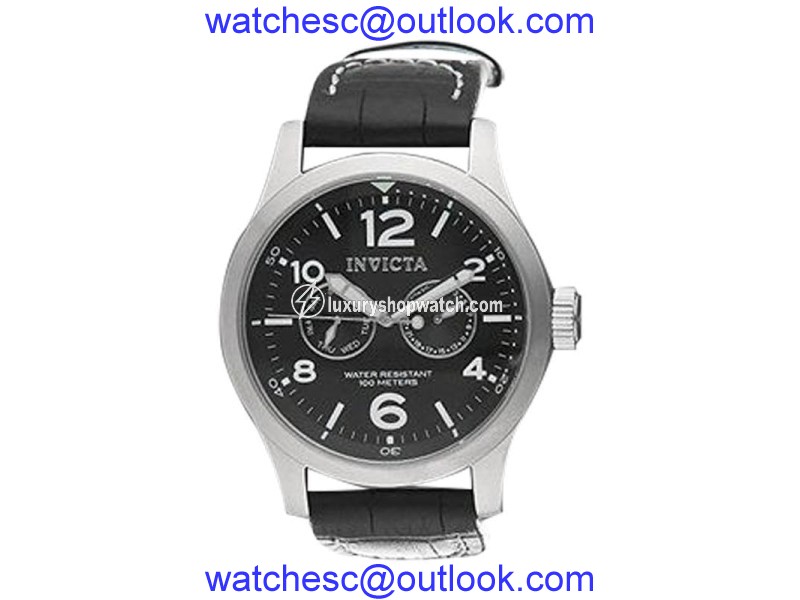 Invicta II Black Dial Stainless Steel Case Leather Band Watch Invicta