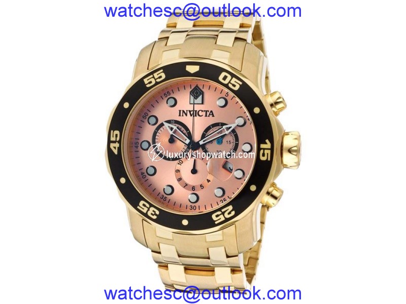 Invicta 80063 Pro Diver Chrono Rose Gold Tone Dial 18K Gold Ion-Plate Watch Invicta