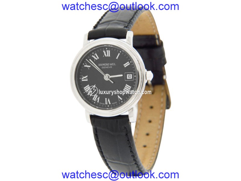 Raymond Weil 53741 Tradition Steel Round Case Black Dial Leather Watch Raymond Weil