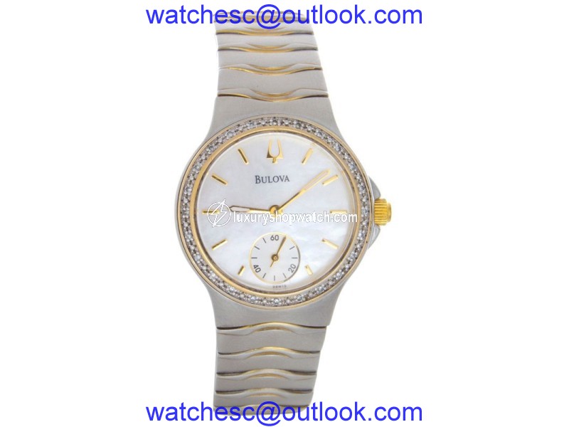 Bulova 98W12 Mother Of Pearl Dial Two-Tone Stainless Steel Bracelet Quartz Womens Watch Bulova