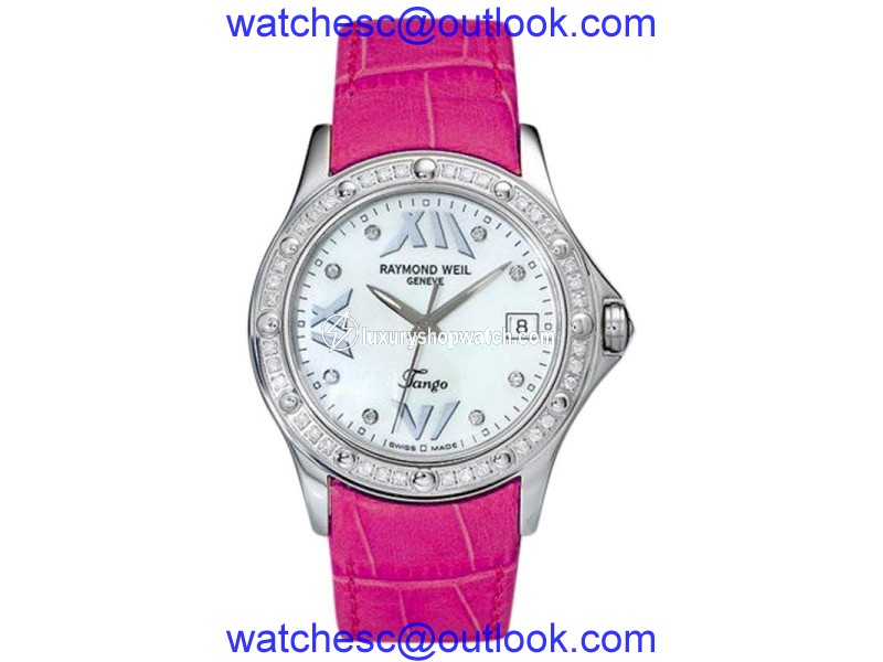 Raymond Weil 5590-S3S-97650 Tango Pearl Dial Pink Leather Strap Womens Watch Raymond Weil