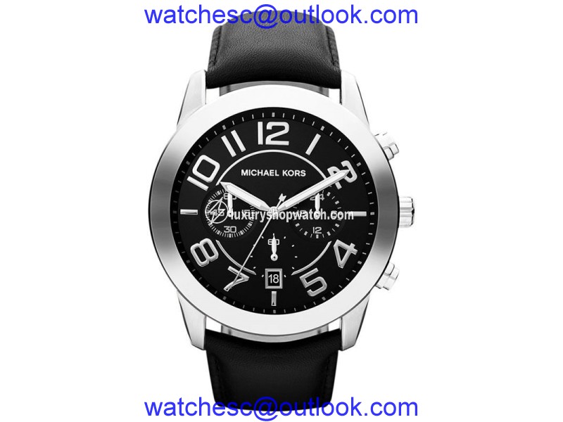 Michael Kors MK8288 Mercer Chronograph Black Dial Leather Strap Mens Watch Michael Kors