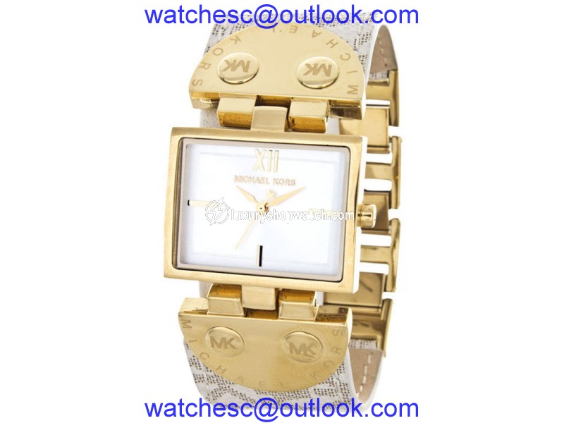 Michael Kors Allover MK2342 MK Logo Band Gold Leather Womens Watch Michael Kors