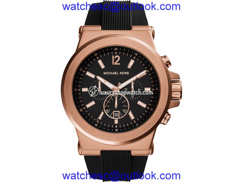 Michael Kors MK8184 Dylan Rose Gold Chronograph Black Dial Silicone 48mm Mens Watch Michael Kors