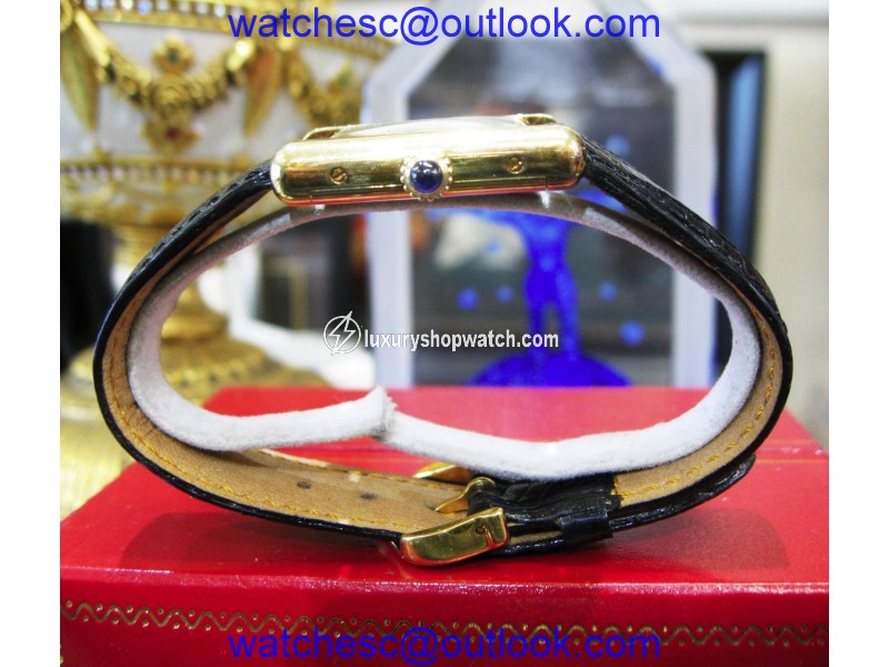 Cartier Must de Cartier Tank Vermeil Yellow Gold Black Dial Womens 28mm Watch Cartier