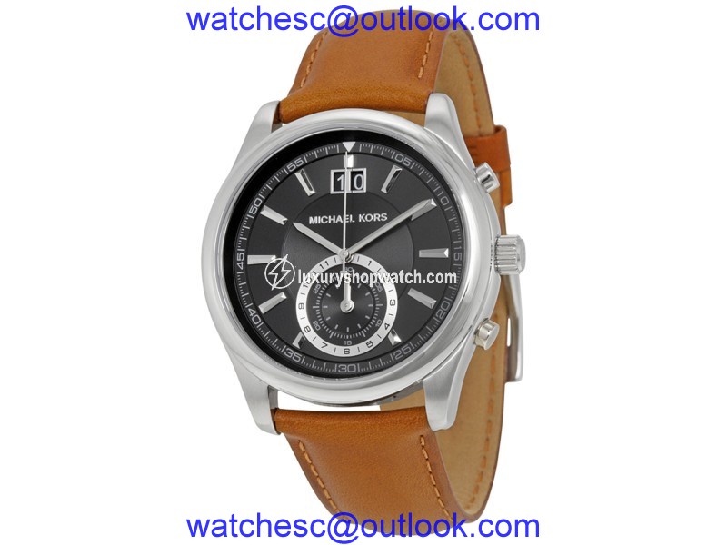 Michael Kors MK8416 Stainless Steel & Leather Black Dial Chronograph 43mm Mens Watch Michael Kors