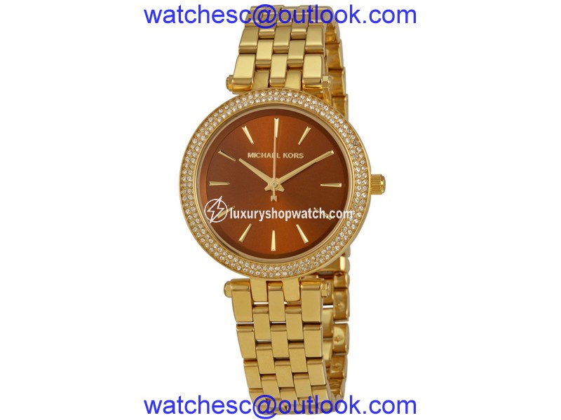 Michael Kors MK3408 Mini Brown Dial Gold Tone Stainless 33mm Womens Watch Michael Kors