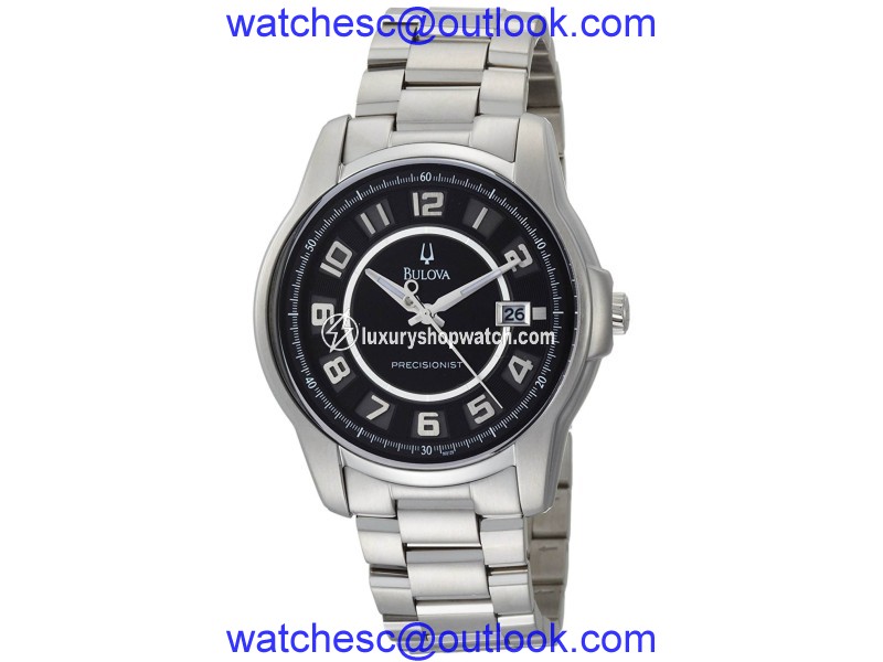 Bulova Precisionist Claremont 96B129 Black Dial Stainless Steel 44mm Mens Watch Bulova