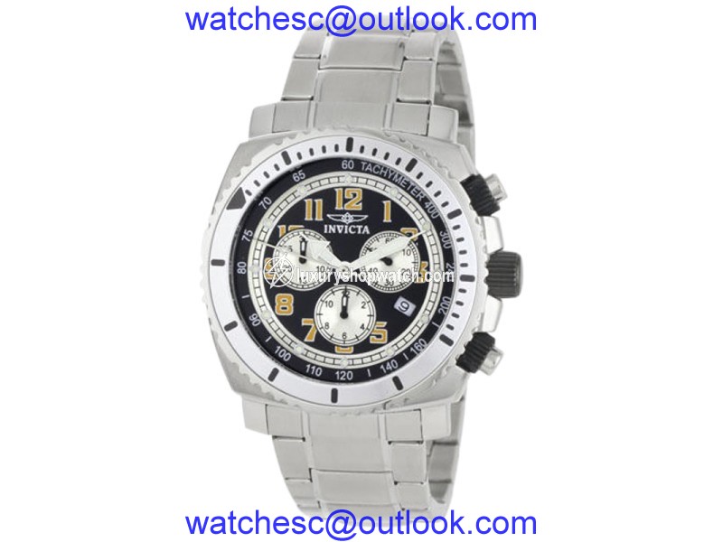 Invicta 0616 II Stainless Steel Black Dial Quartz Chronograph 44mm Men's Watch Invicta