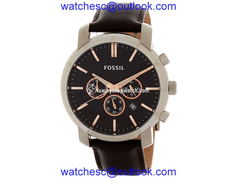 Fossil BQ1525 Stainless Steel & Leather Quartz 42mm Mens Watch Fossil