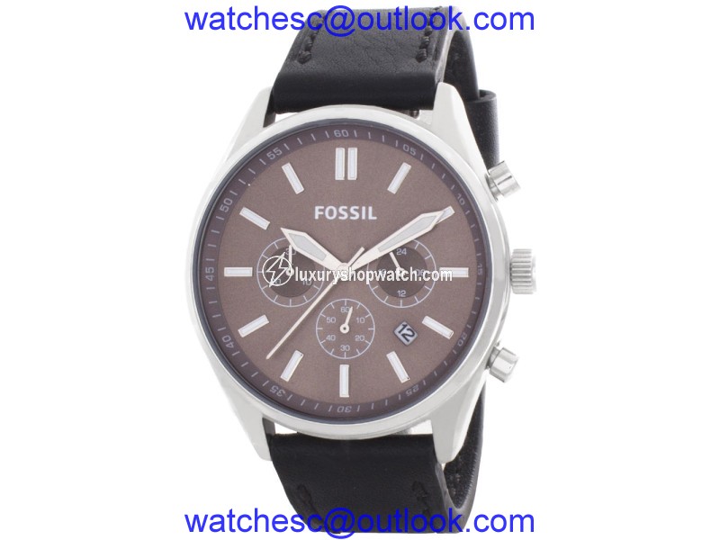 Fossil BQ2062 Stainless Steel & Leather Quartz 45mm Mens Watch Fossil