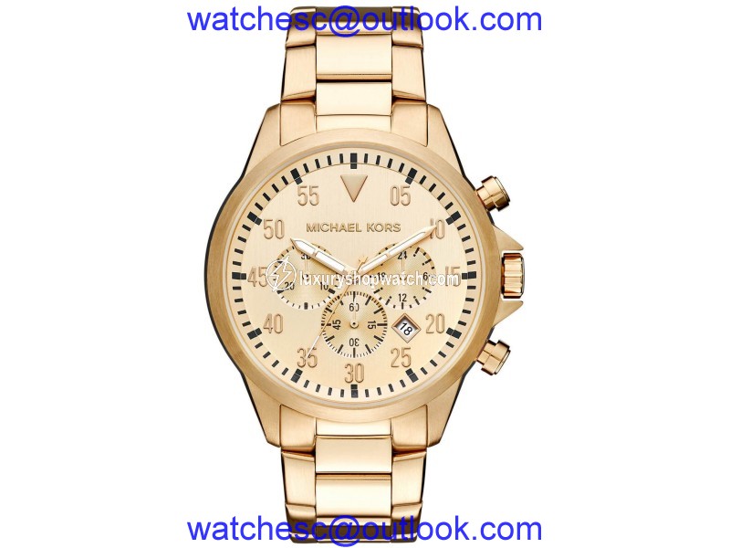 Michael Kors Gage MK8491 Gold Tone Dial Gold Tone Chronograph 45mm Mens Watch Michael Kors