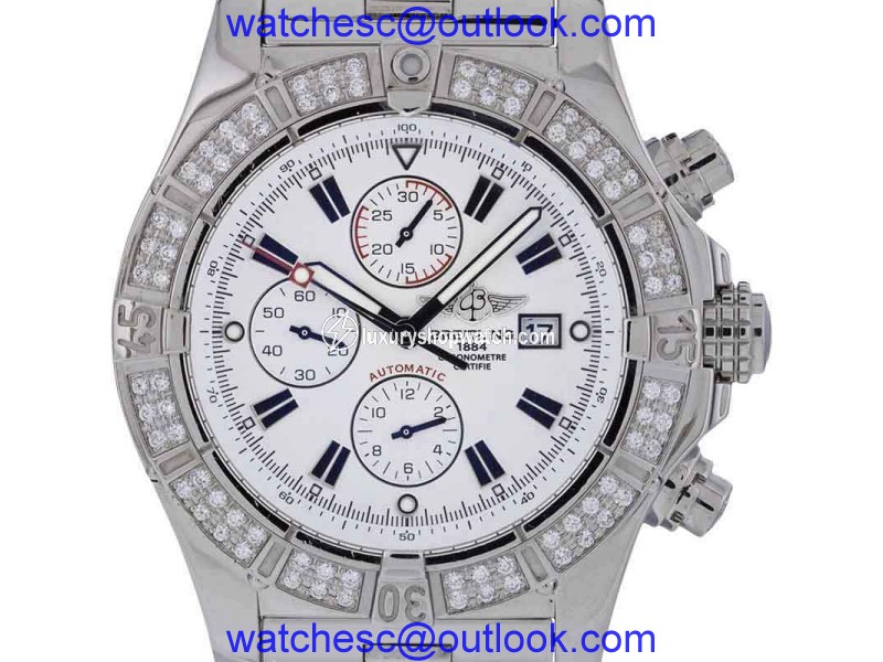 Breitling Super Avenger A13370 Stainless Steel Diamond Bezel Swiss Automatic 48mm Mens Watch Breitling
