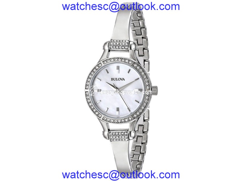 Bulova 96L128 Stainless Steel Mother of Pearl Dial Crystal 27mm Womens Watch Bulova