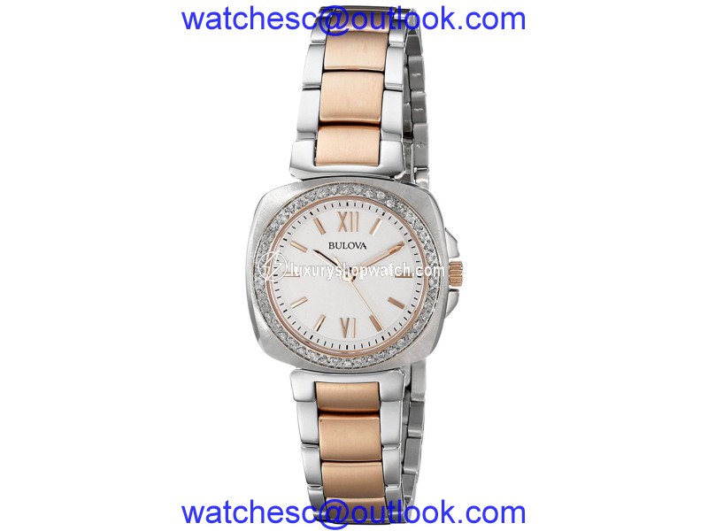 Bulova 98R206?Two Tone Gold Tone Stainless Steel White Diamond Dial 30mm Womens Watch Bulova