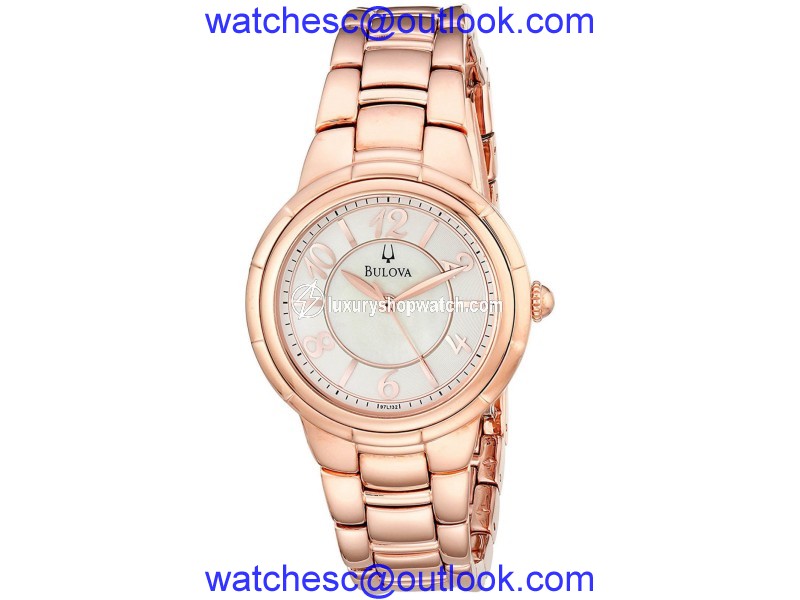 Bulova 97L132 Mother of Pearl Dial Rose Gold Tone Stainless Steel 35mm Womens Watch Bulova