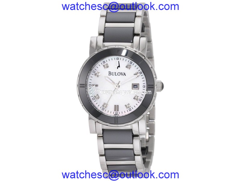 Bulova 98P122 Diamond Mother Of Pearl Dial Ceramic and Stainless Steel 30mm Womens Watch Bulova