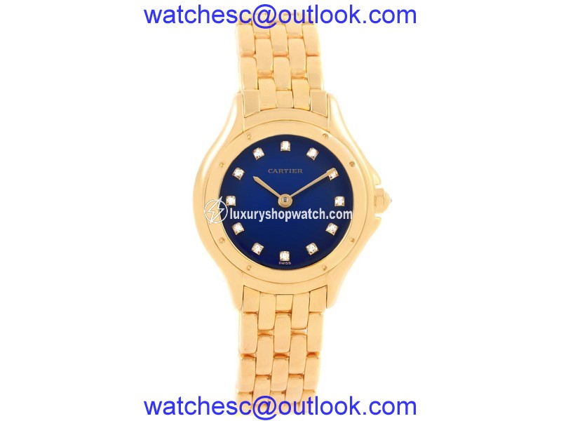 Cartier Cougar 11651 18K Yellow Gold & Blue Diamond Dial 32mm Womens Watch Cartier