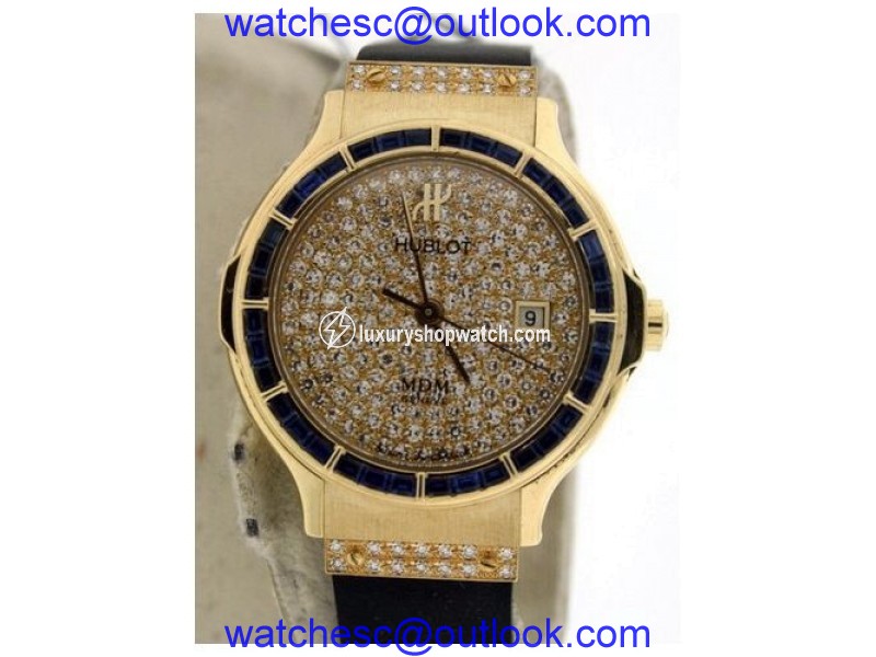 Hublot Classic Elegant 18K Yellow Gold Diamond and Blue Sapphire 28mm Watch Hublot