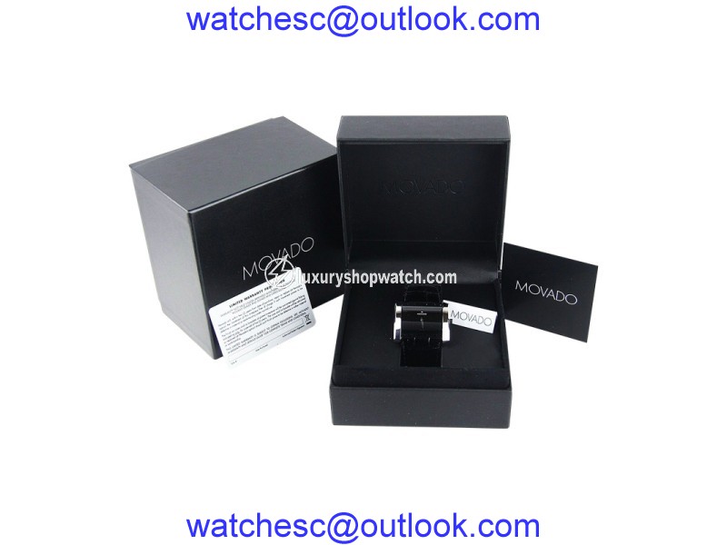 Movado Stainless Steel Black Face Alligator Band Unisex Watch Movado