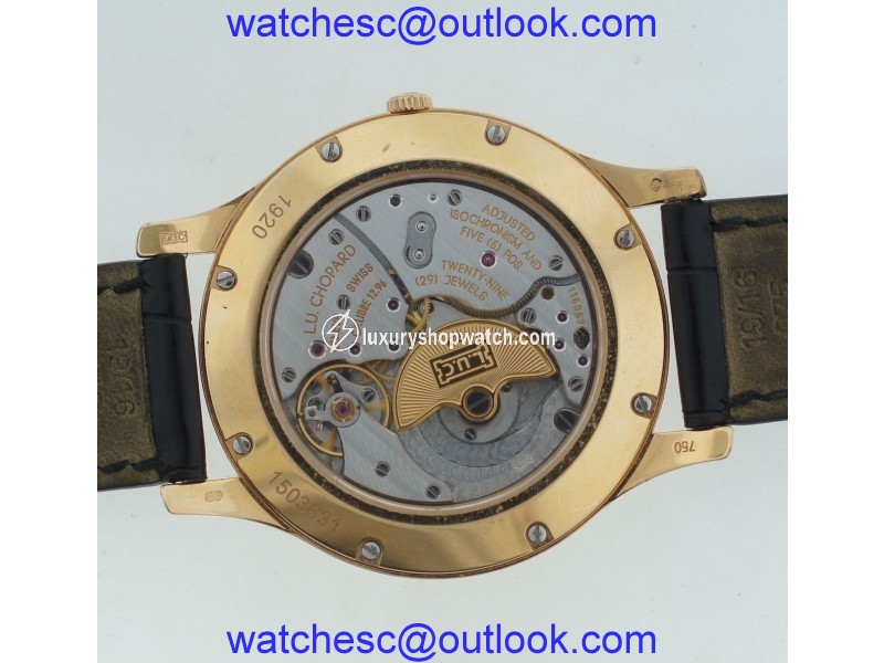 Chopard 18K 750 Gold 750 29 Jewels Geneve 5 Pos Leather Strap Watch Chopard