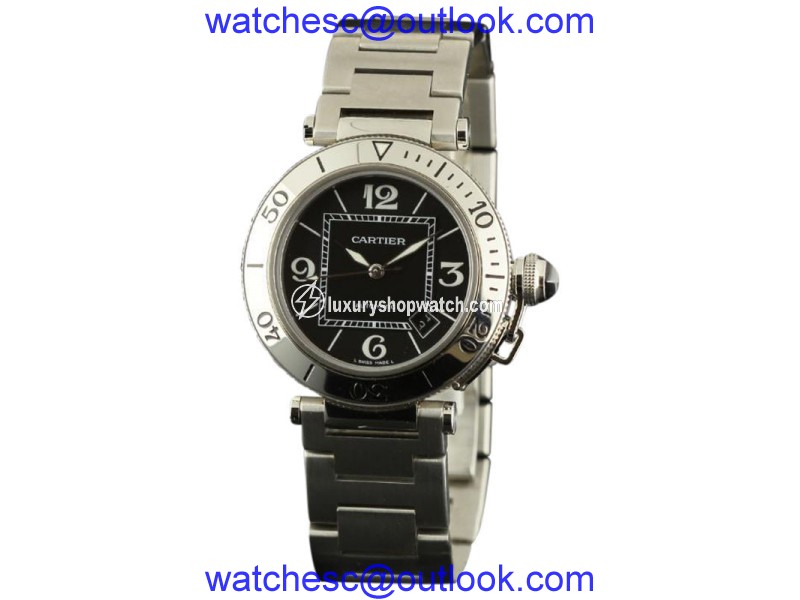 Cartier Pasha Seatimer 40mm W31077M7 Stainless Steel Black Mens Watch Cartier