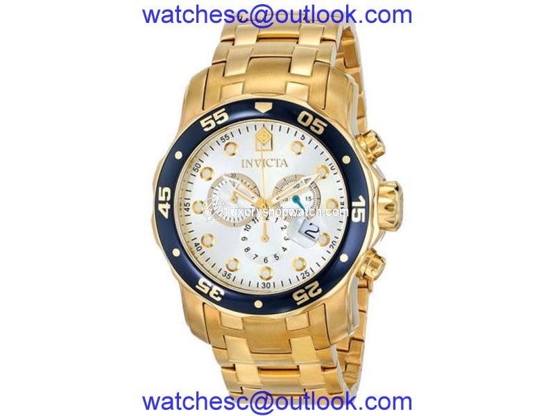 Invicta 80067 Pro Diver Silver Dial Gold Tone Chronograph Men's Watch Invicta