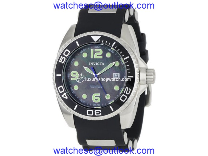 Invicta 0492 Black Mother Of Pearl Dial Polyurethane Strap Men's Watch Invicta