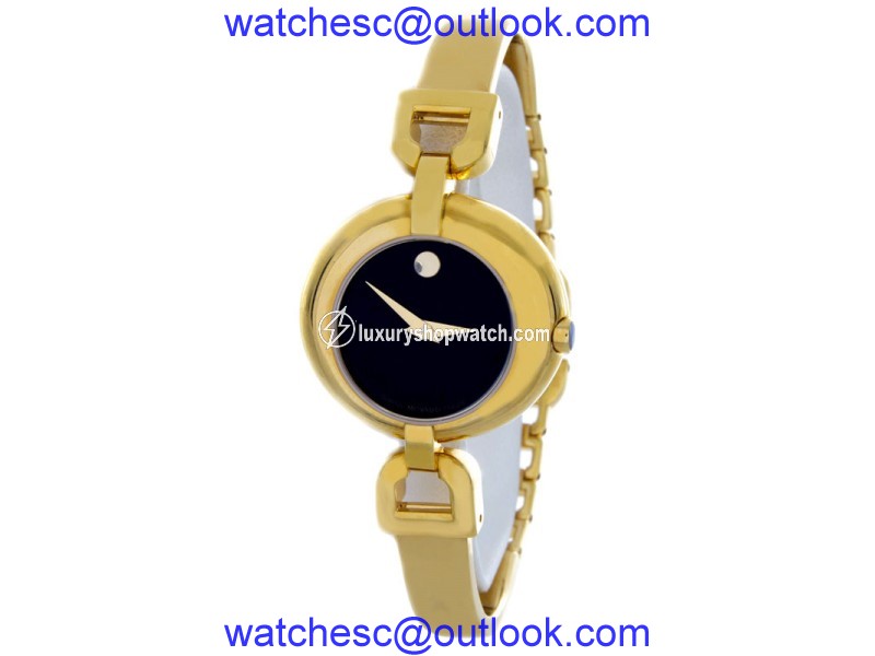 Movado Black Dial Gold-Tone Bangle Bracelet Womens Watch Movado