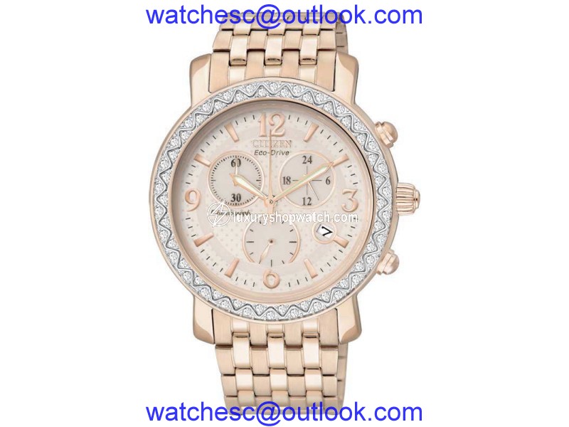 Citizen FB1293-50A Eco-Drive Swarovski Rose Gold Stainless Chrono Womens Watch Citizen