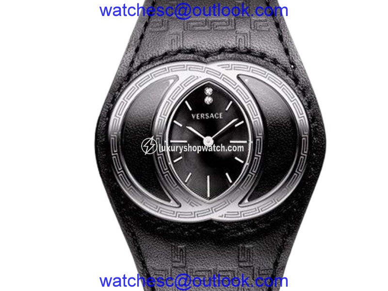 Versace Eclissi 84Q99SD009-S00 Black Gullloche Dial Black Leather Womens Watch Versace