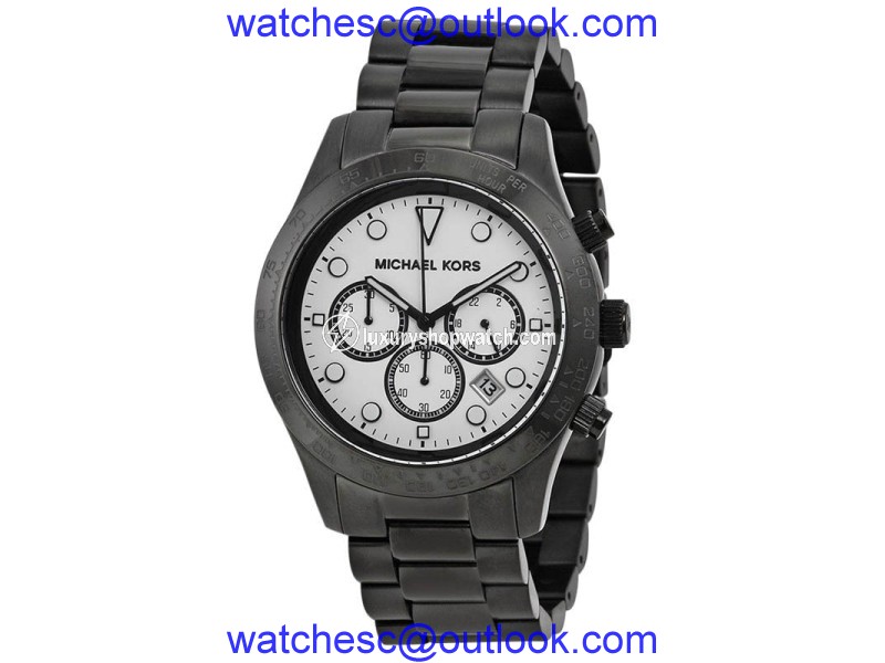 Michael Kors MK6083 Layton Chronograph White Dial Black Ion-plated Mens Watch Michael Kors